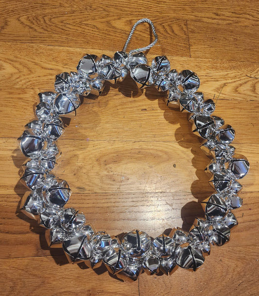 Metal Jingle Bells Hanging Christmas Wreath 13 Inch Reflective All Silver Color
