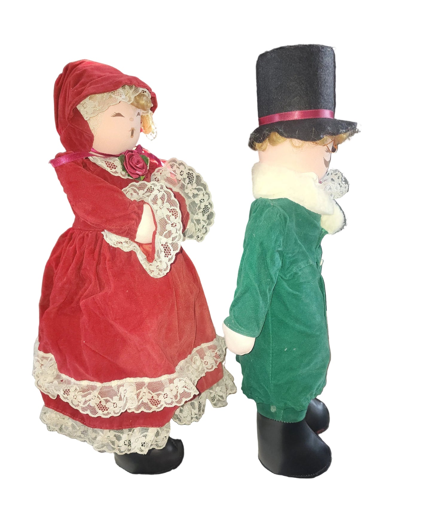 Vintage Christmas CAROLER Dolls Man & Woman Dolls Plush Figures 17”Holiday Set