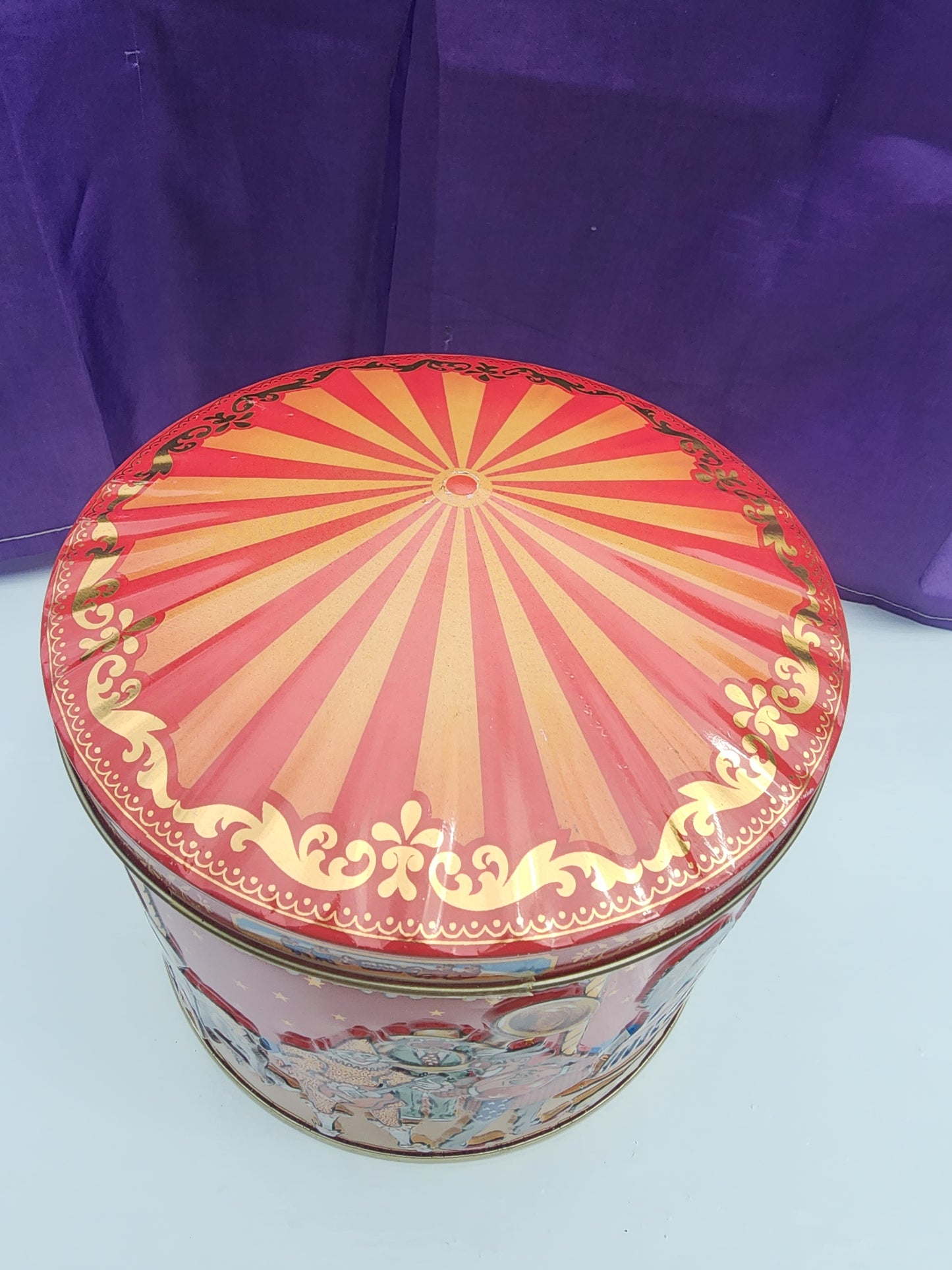 Vintage Poul Friis Big Top Circus Empty Cookie Tin Featuring Elephants, Horses, Monkeys & Lions