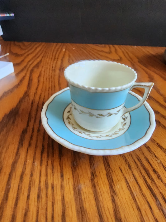 Vintage 1950 Royal Doulton Demitasse Cup & Saucer - Pattern V2005 - Turquoise &