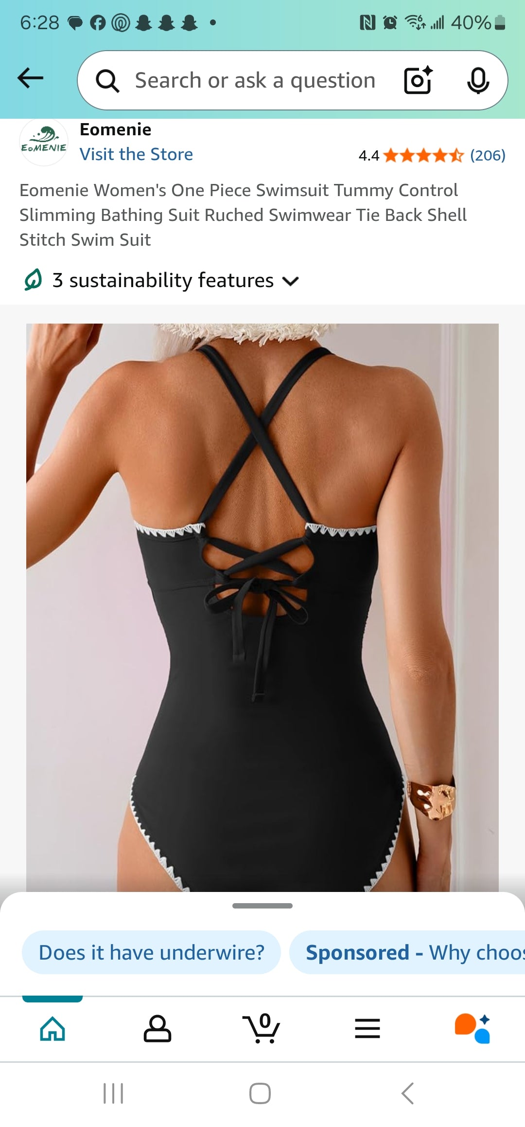 Eomenie Women's One Piece Swimsuit Tummy Control Slimming Bathing Suit Ruched Swimwear Tie Back Shell Stitch Swim Suit