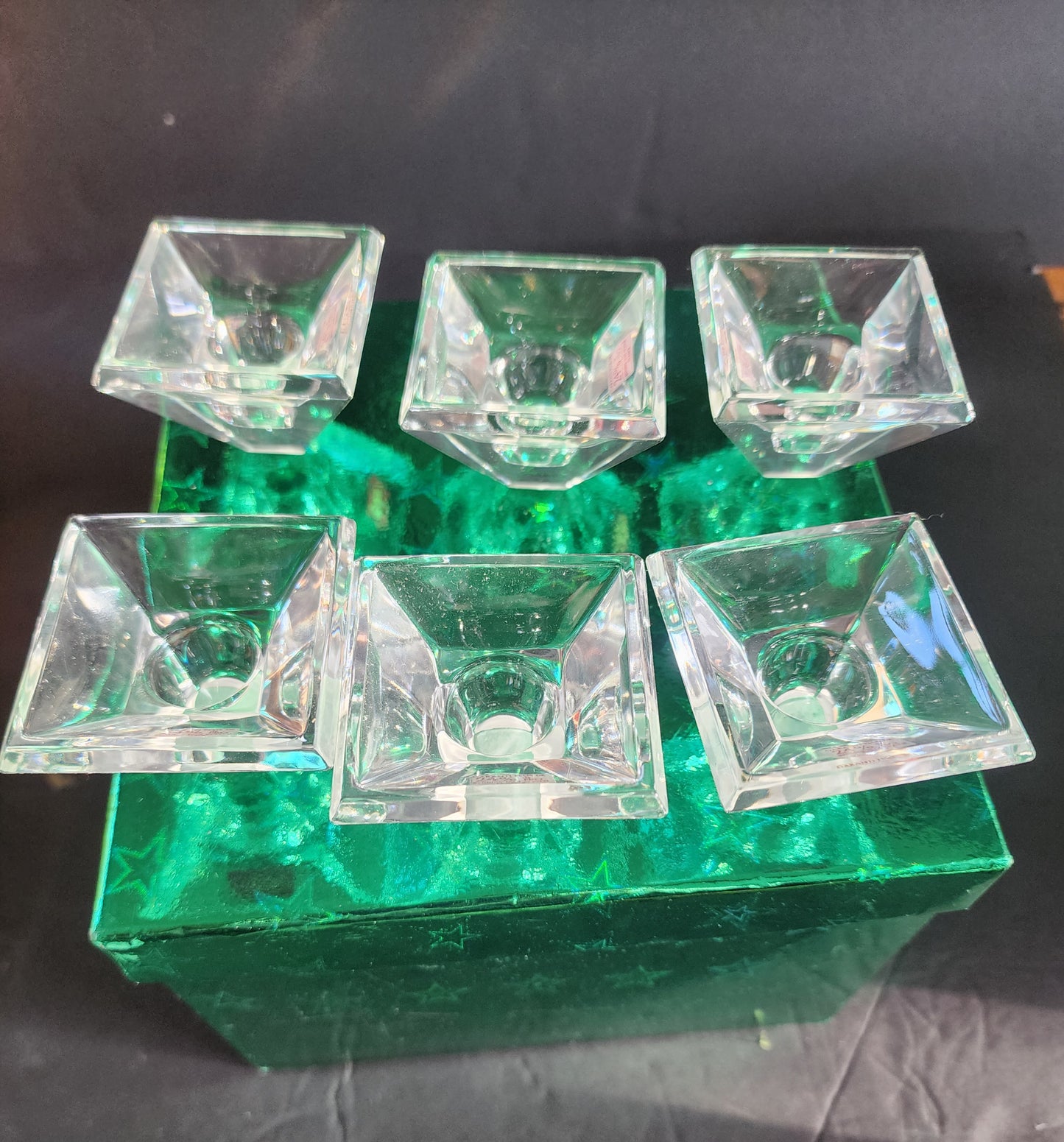 Cristal d'Arques Set of 6 24% Lead Crystal Candleholders Pyramide Paris France NIB