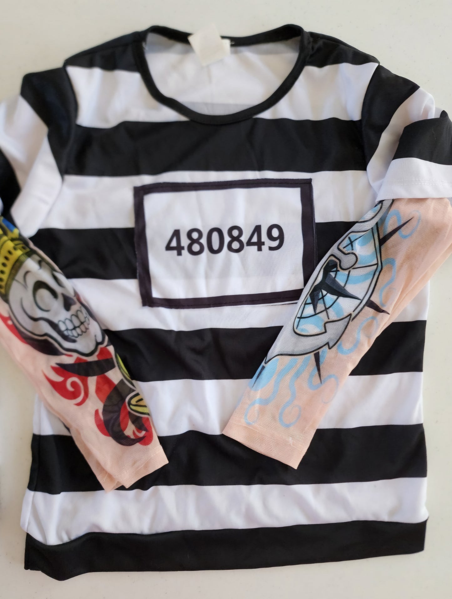 Boy's Prisoner Convict Tattoo Sleeves Child Size M  Halloween Costume