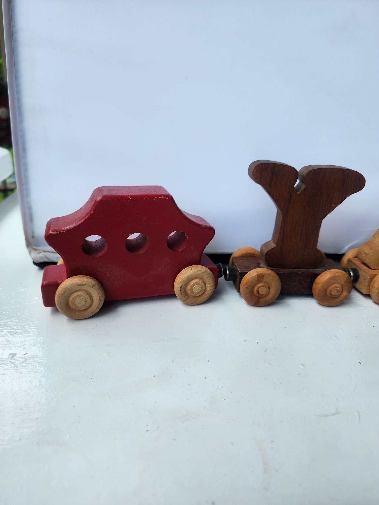 Vintage Wooden Magnetic Name Train – "RAY" (Engine & Caboose)