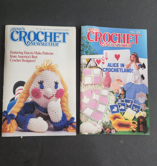 Annie's CROCHET Newsletter #20 1986 Alice in crochet land & #30 1987 Fun to Make Patterns.