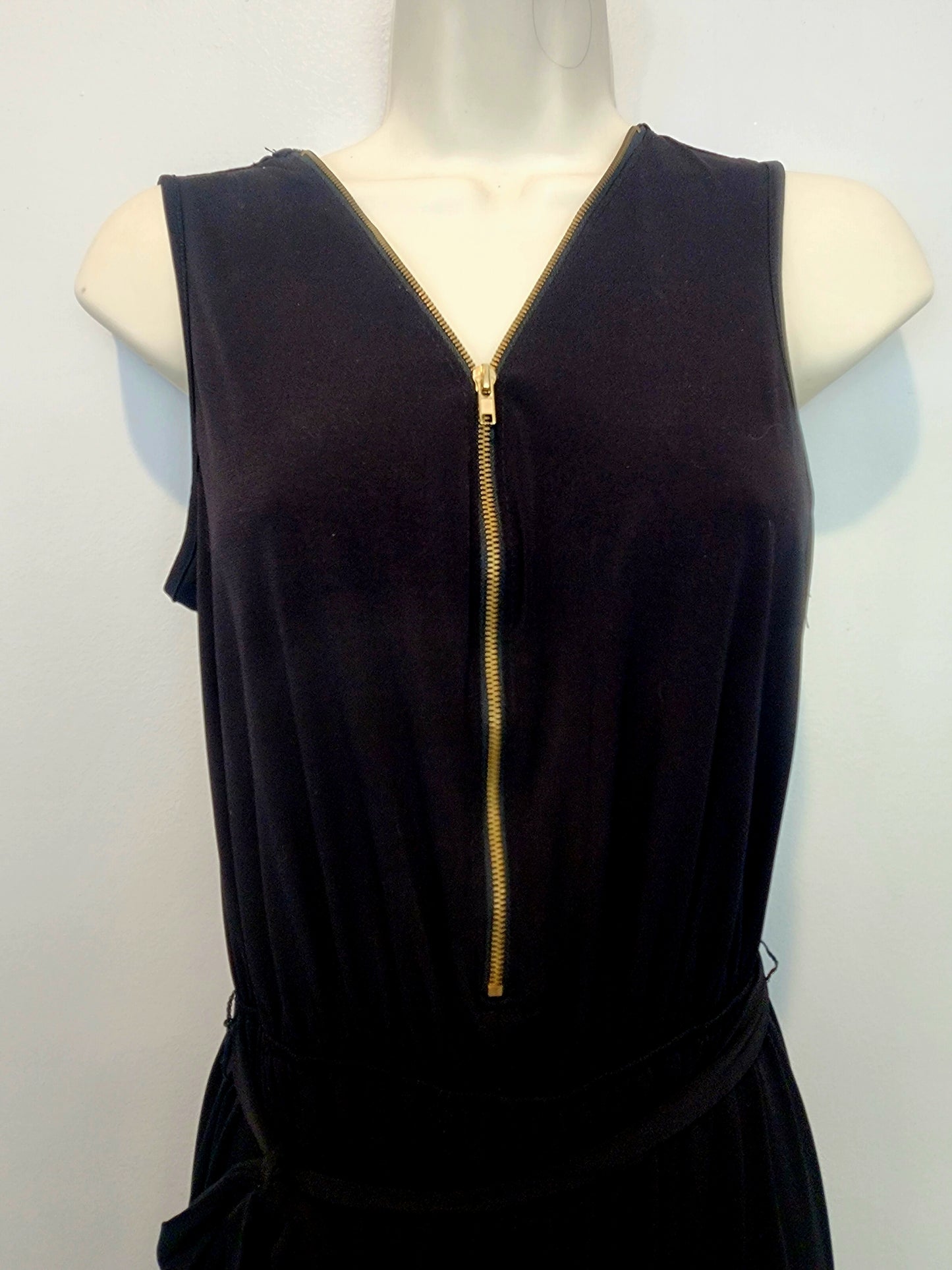 Espesso Women's Sleeveless Jumpsuit Pants Black with Gold Zipper Size M