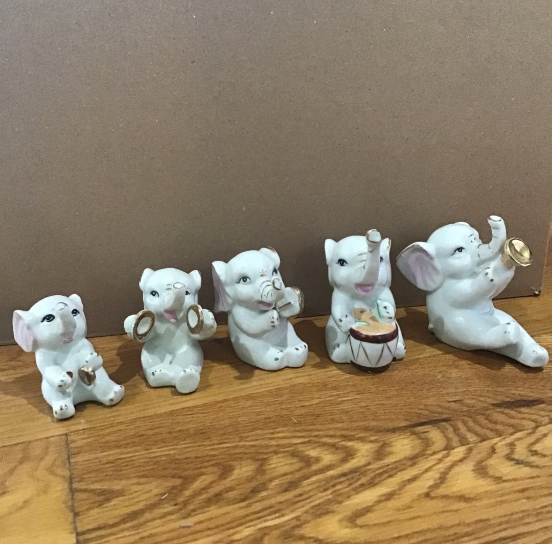 5  Vintage Orchestra band White Porcelain Elephants