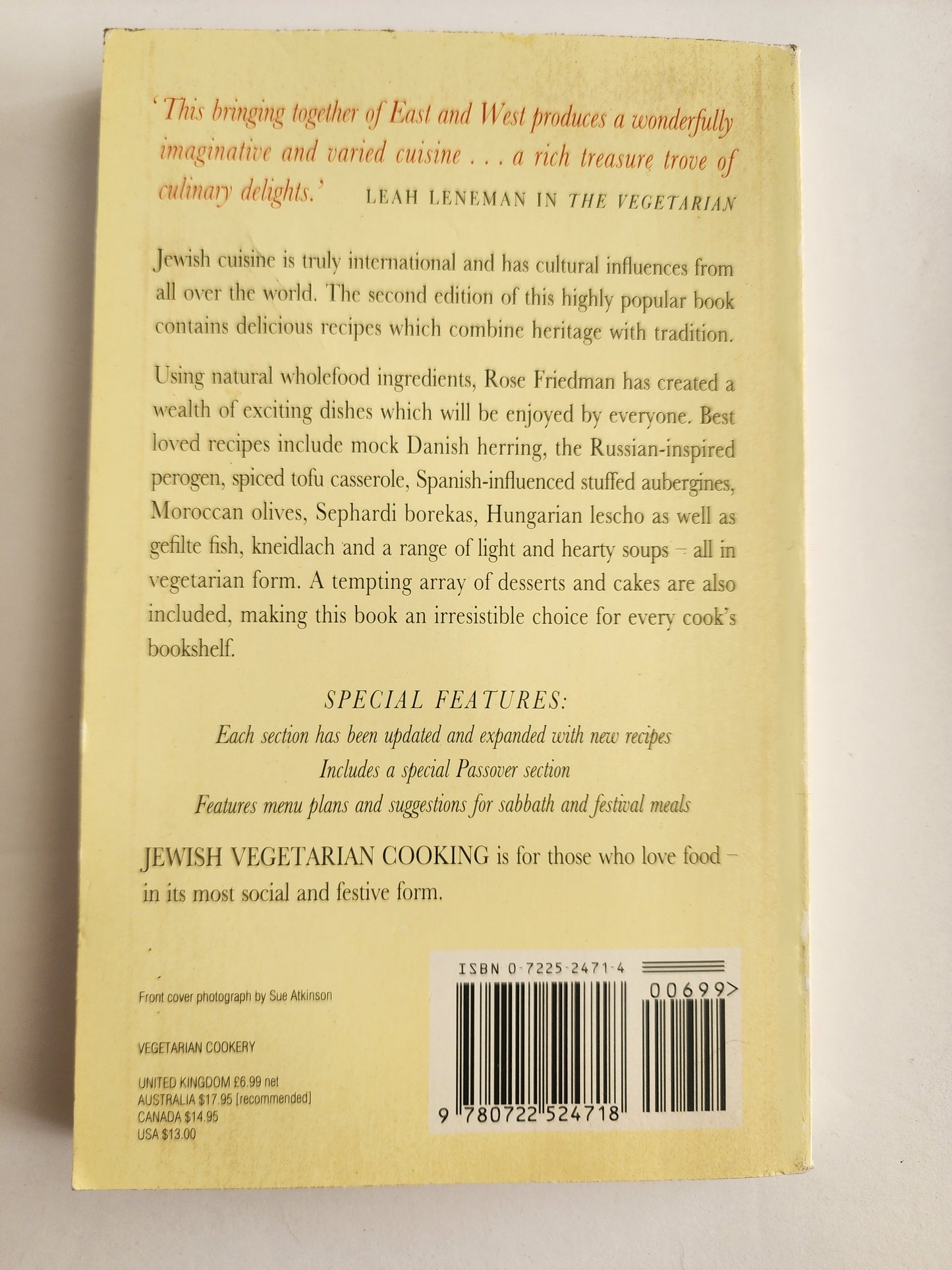 1994 Jewish Vegetarian Cooking Rose Friedman Vintage Cookbook
