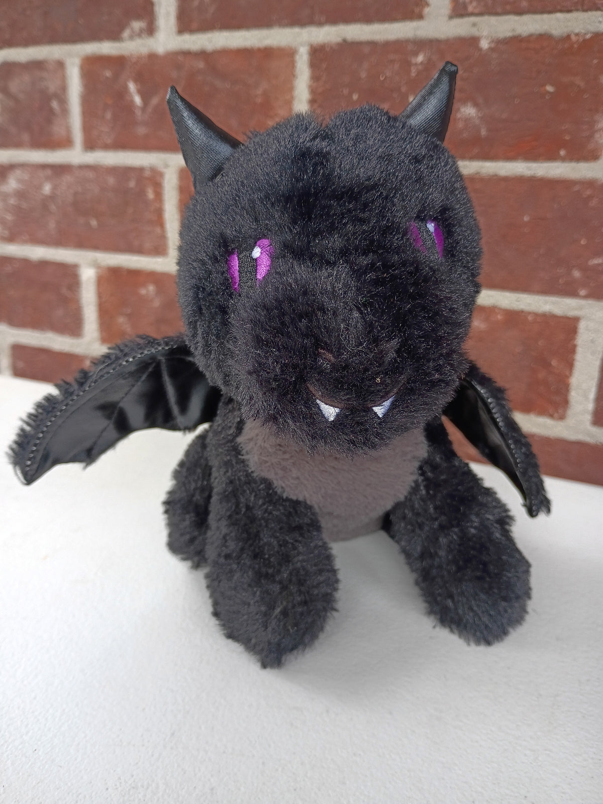 Halloween Black and Gray Dragon Soft Fuzzy Plush with Purple Eyes