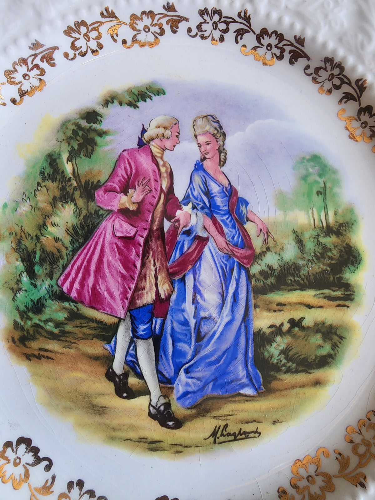 LORD NELSON COURTING COUPLE PLATE WITH GOLD FLORAL TRIM