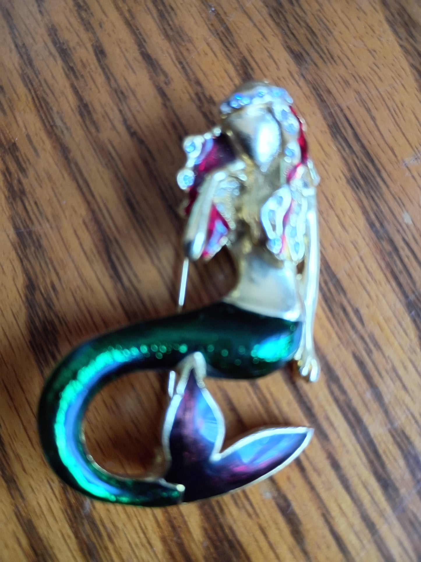 Vintage Style Gold Tone Enamel Mermaid Brooch Pin