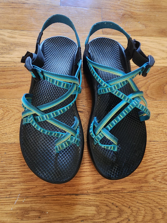 Women's Chaco ZX/2 Yampa River sandals in blue and green, size 10