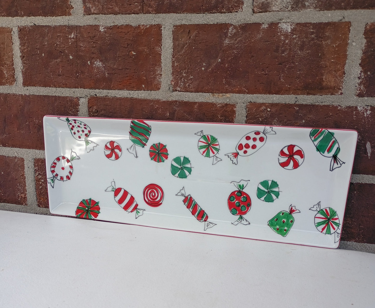 Food Network Holiday Sweets Christmas Candy Appetizer Serving Party Platter stoneware