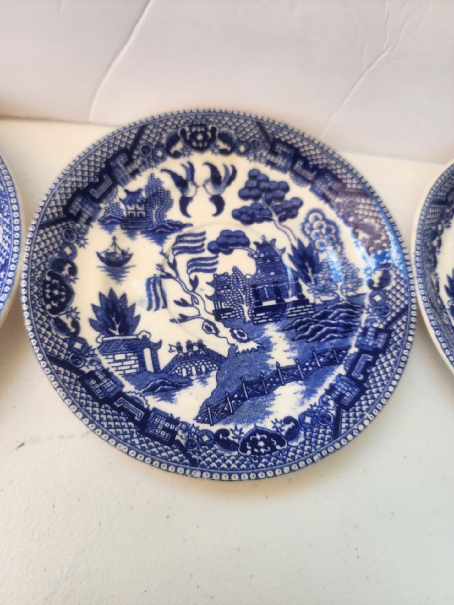 Vintage Blue Willow Teacup & Saucer Set of 8 Blue Transferware Japan