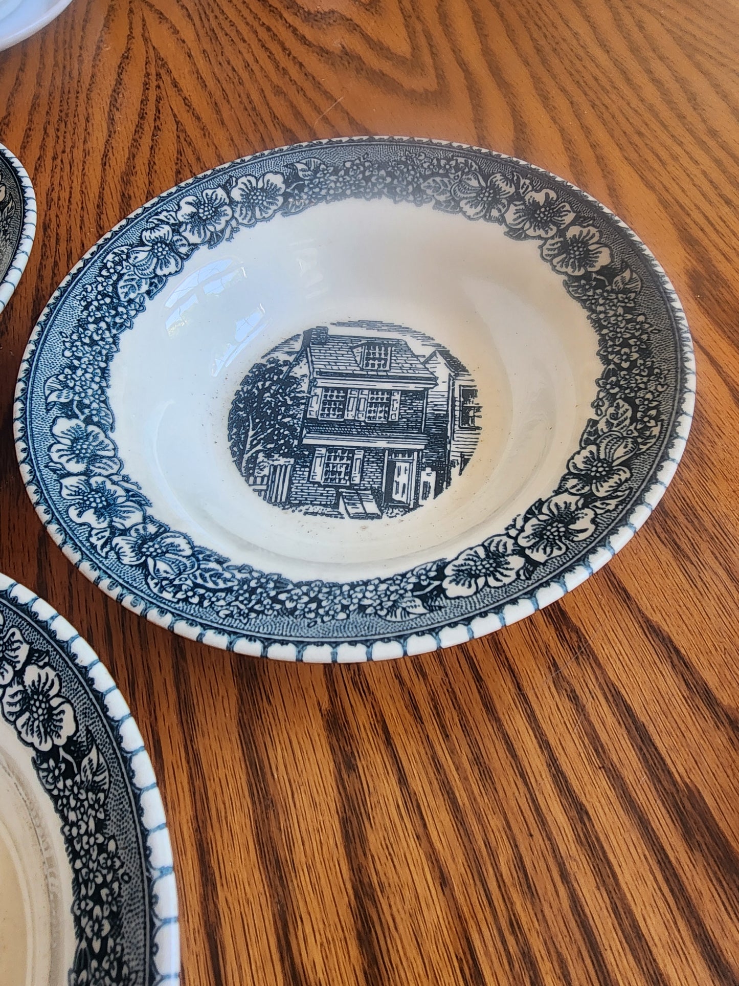 Set of 3 Royal China Colonial Heritage Blue & White Cereal Bowls - Ironstone USA