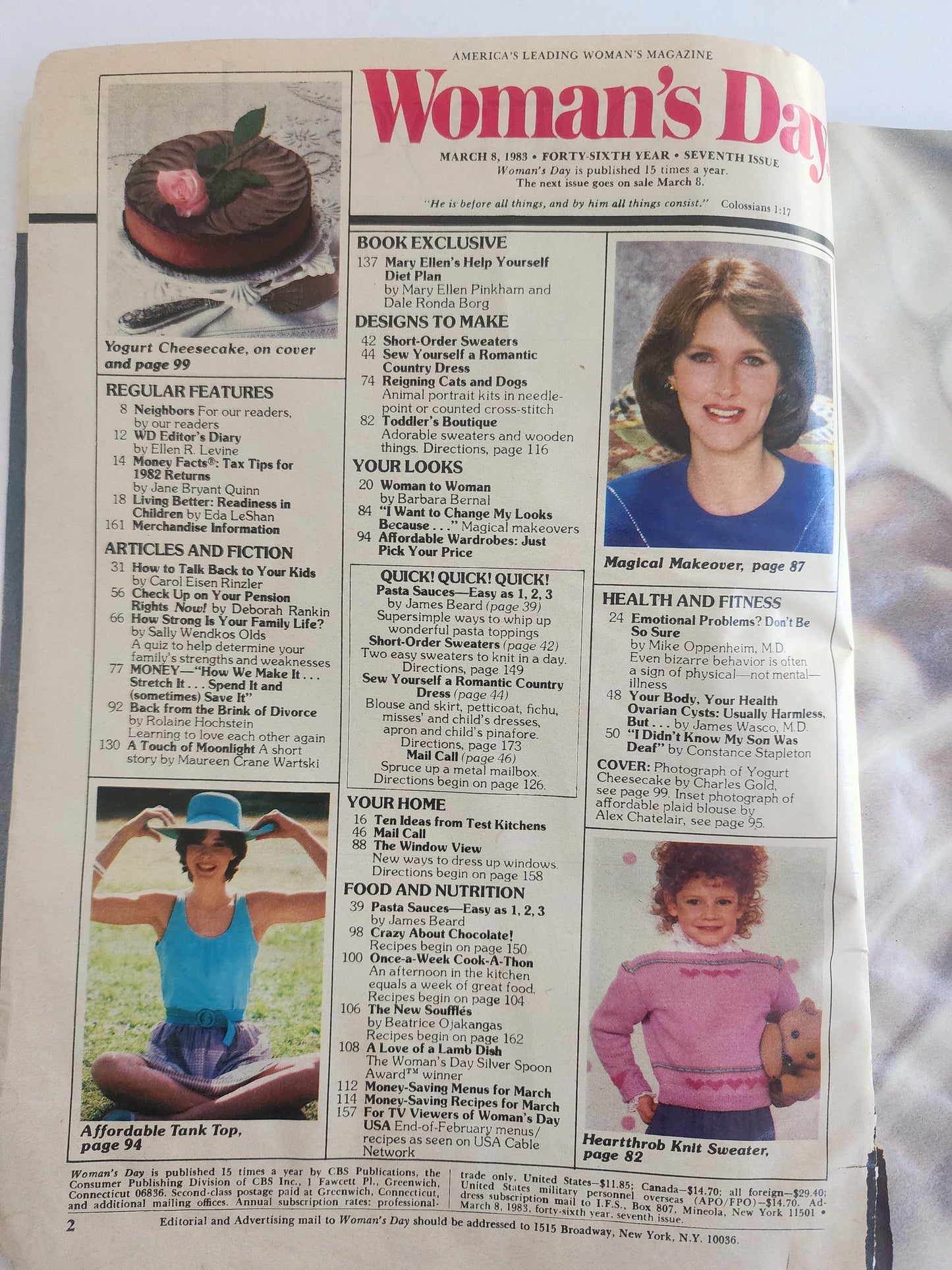 Woman's Day  March 8, 1983 - Diet, Cooking, chocolate recipes retro fashion