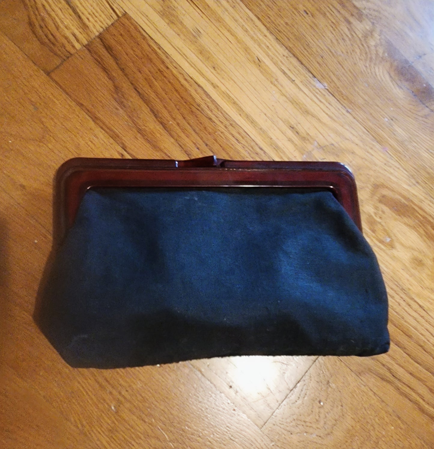 Vintage Tapestry Framed Clutch Purse Floral Amber Lucite Click Closure Black