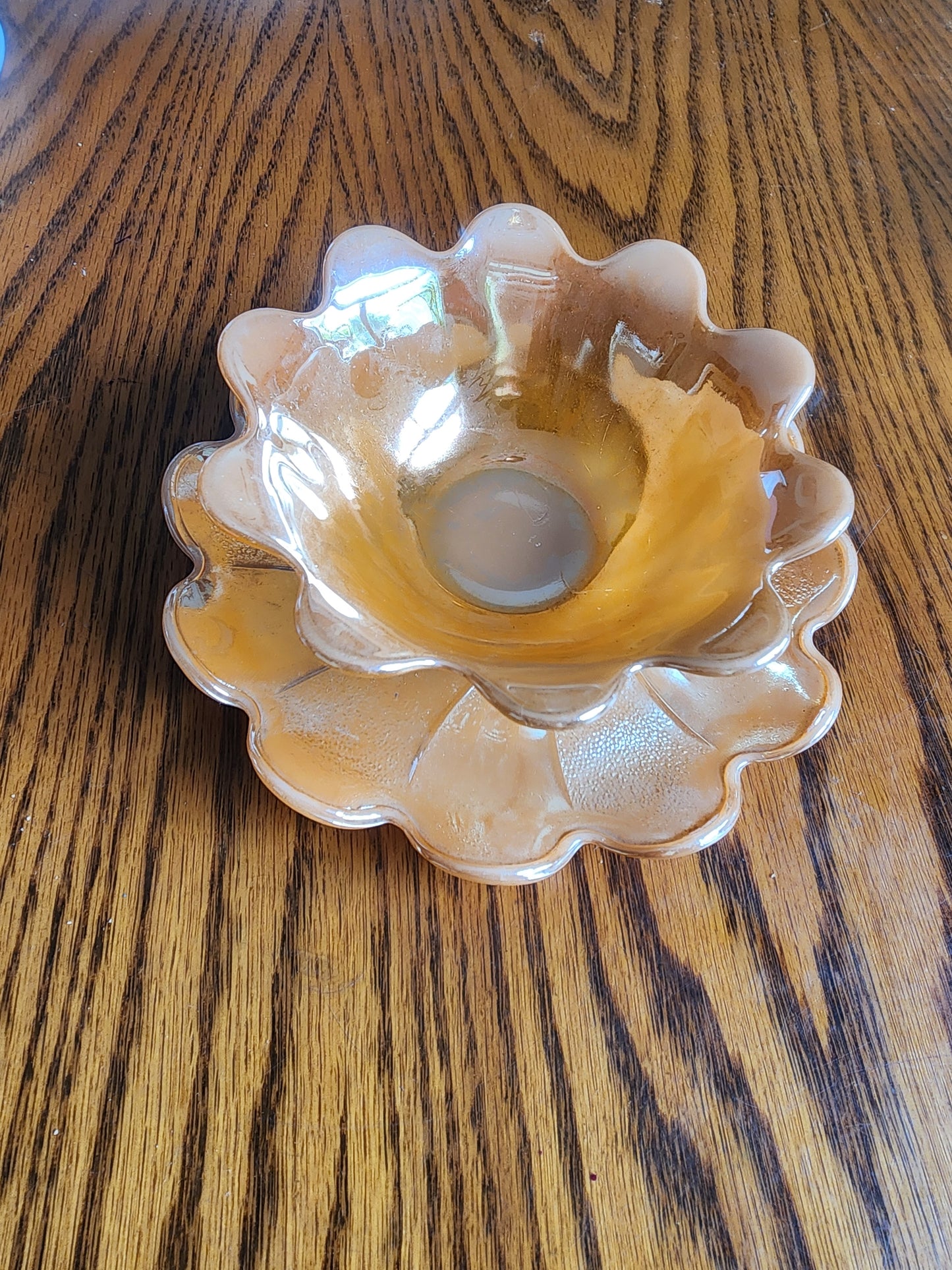 Vintage Fire-King Peach Lustre Petal Bowl & Saucer Set Anchor Hocking Milk Glass