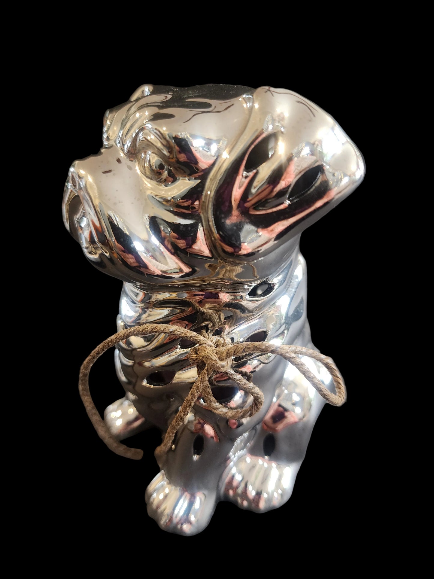 Vintage-Style Silver Chrome Ceramic Dog Bulldog Figurine Potpourri & Scent Diffuser