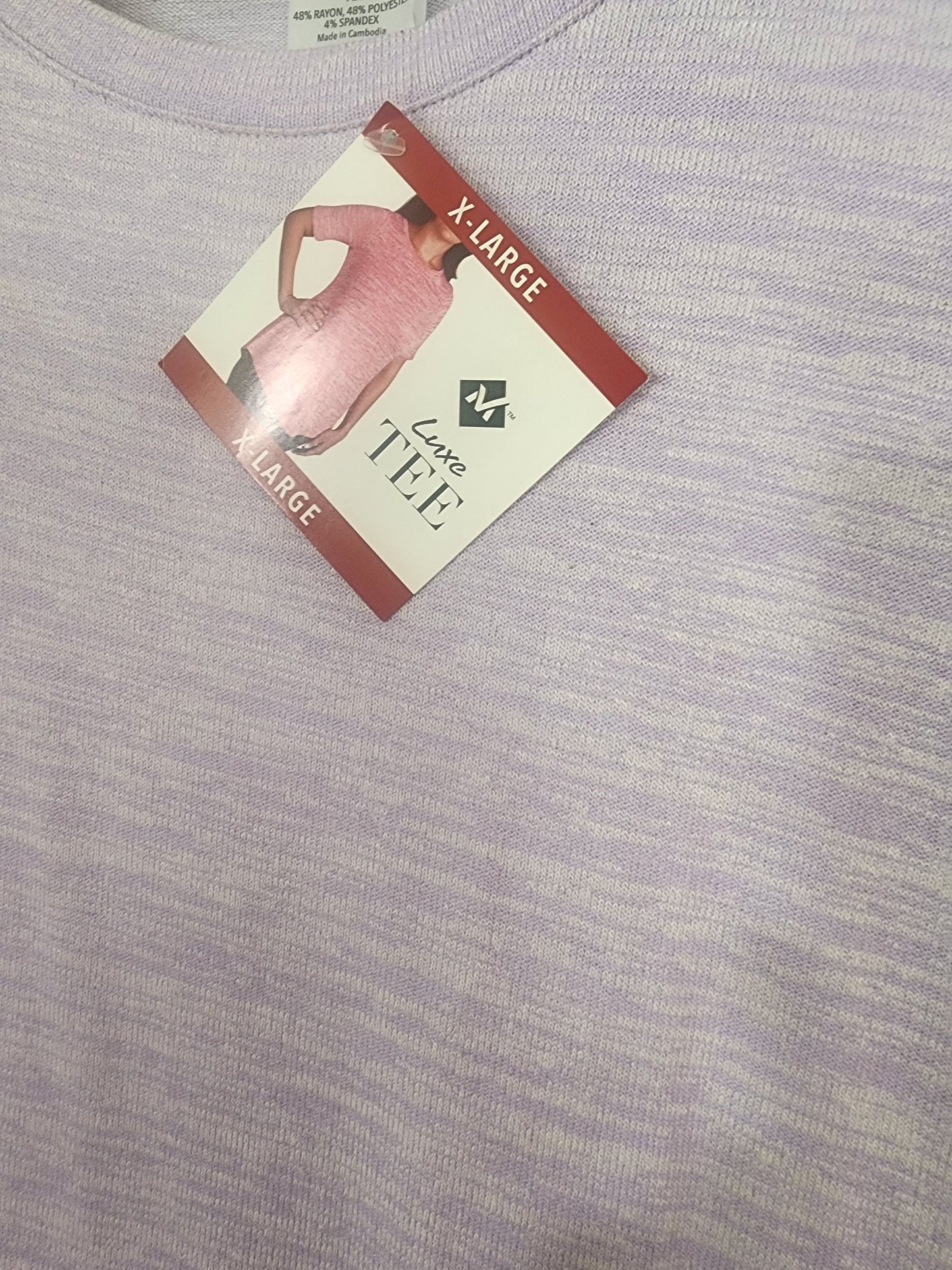 New Women's Member's Mark Luxe TEE size XL. Short sleeve heathered light purple