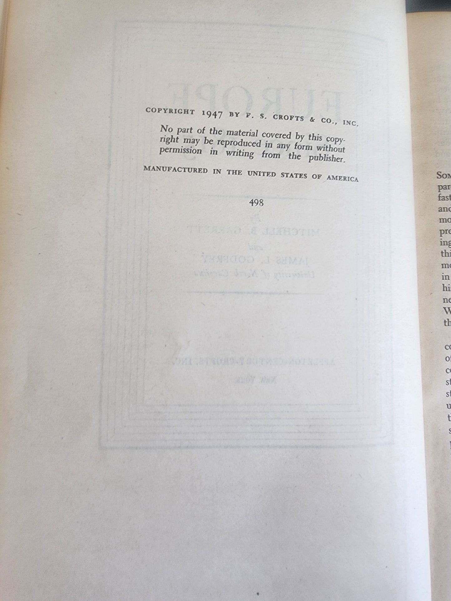 Europe Since 1815, Garrett and Godfrey HB 1947, History Book