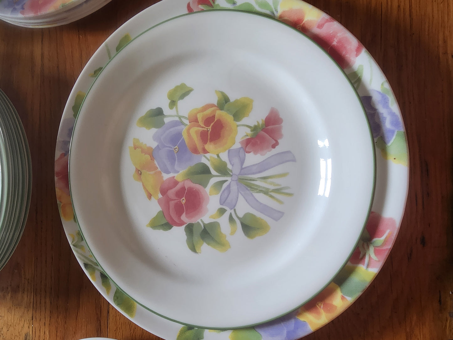 Corelle Summer Blush dinnerware collection, known for  distinctive pansy 24 PC set