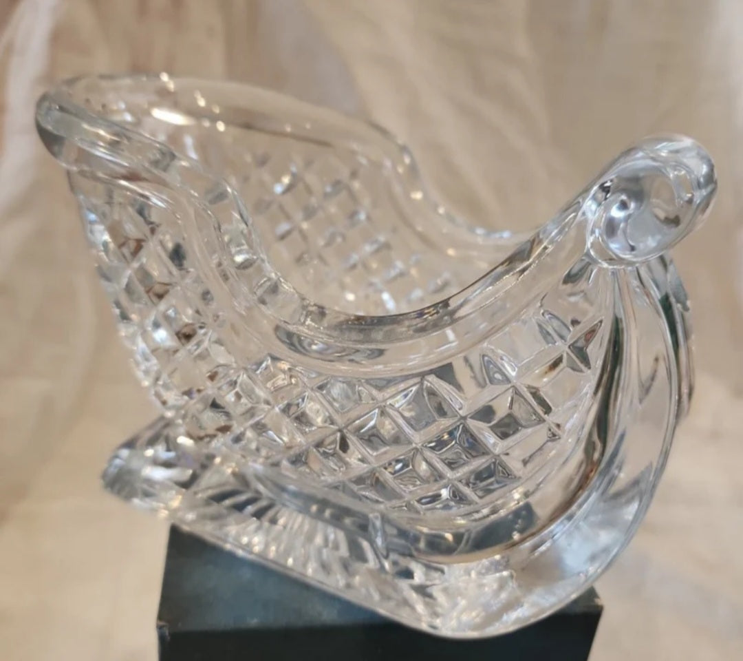 Lenox Sleigh 24% Lead Crystal Glass Christmas Candy Dish Heavy