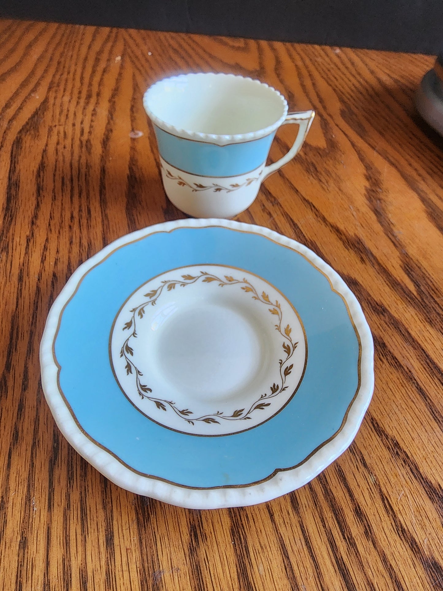 Vintage 1950 Royal Doulton Demitasse Cup & Saucer - Pattern V2005 - Turquoise &