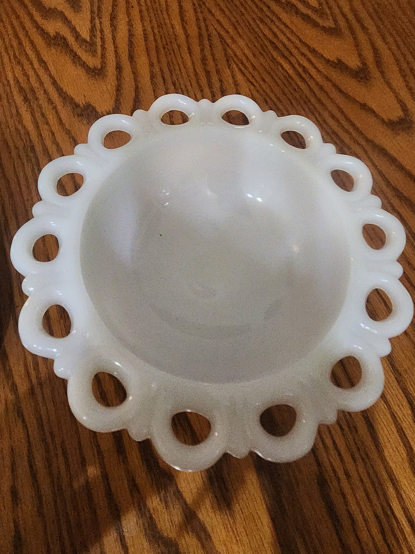 Vintage Milk Glass Lace Edge Footed Bowl – "Old Colony" Pattern