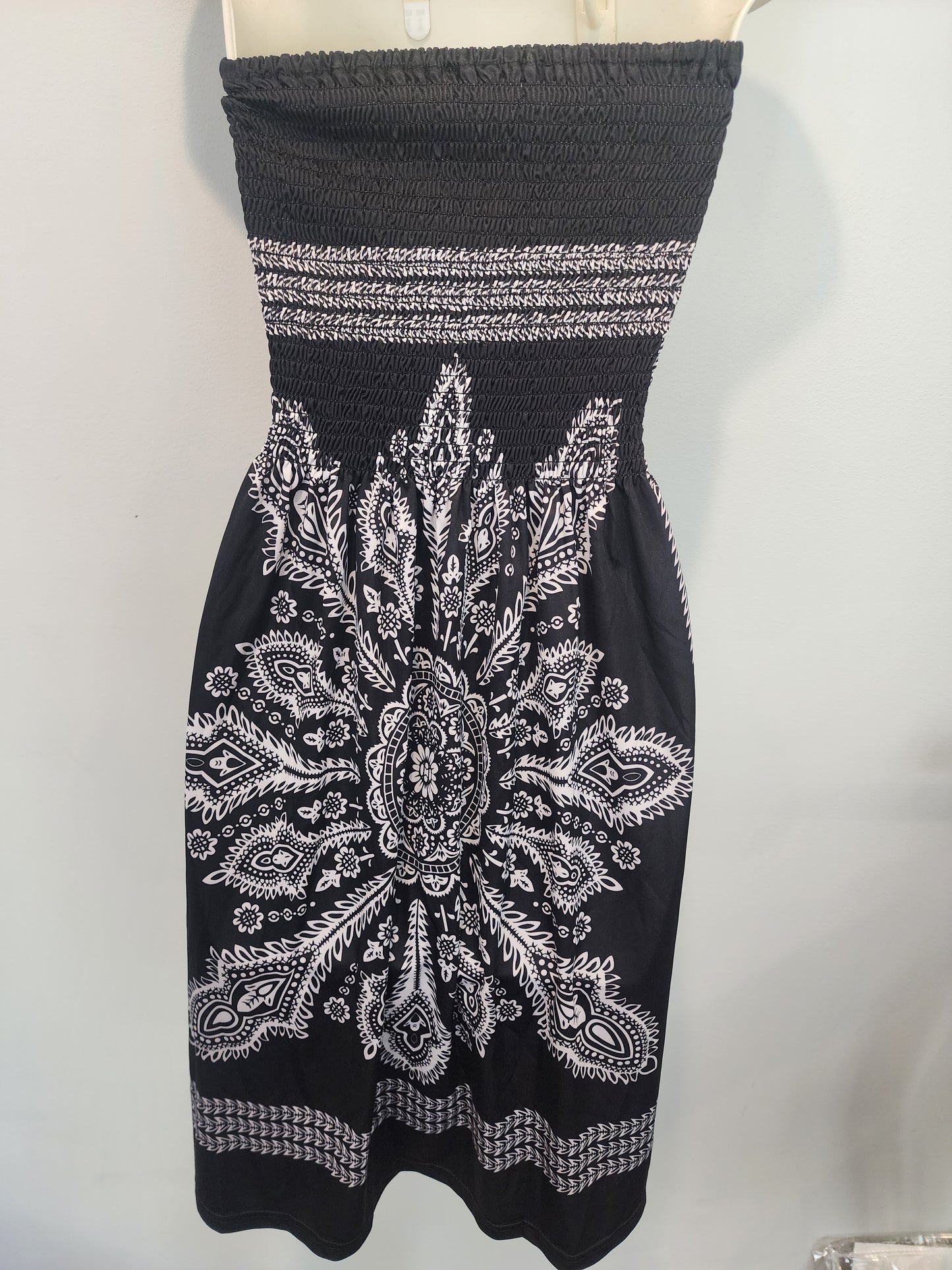 Strapless Dresses for Women Floral Print Bohemian Beach Sun Dress Cover-up Dress Large