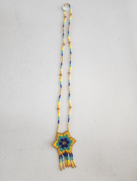 Vibrant Handcrafted seed Beaded Star Charm Necklace, Bohemian
