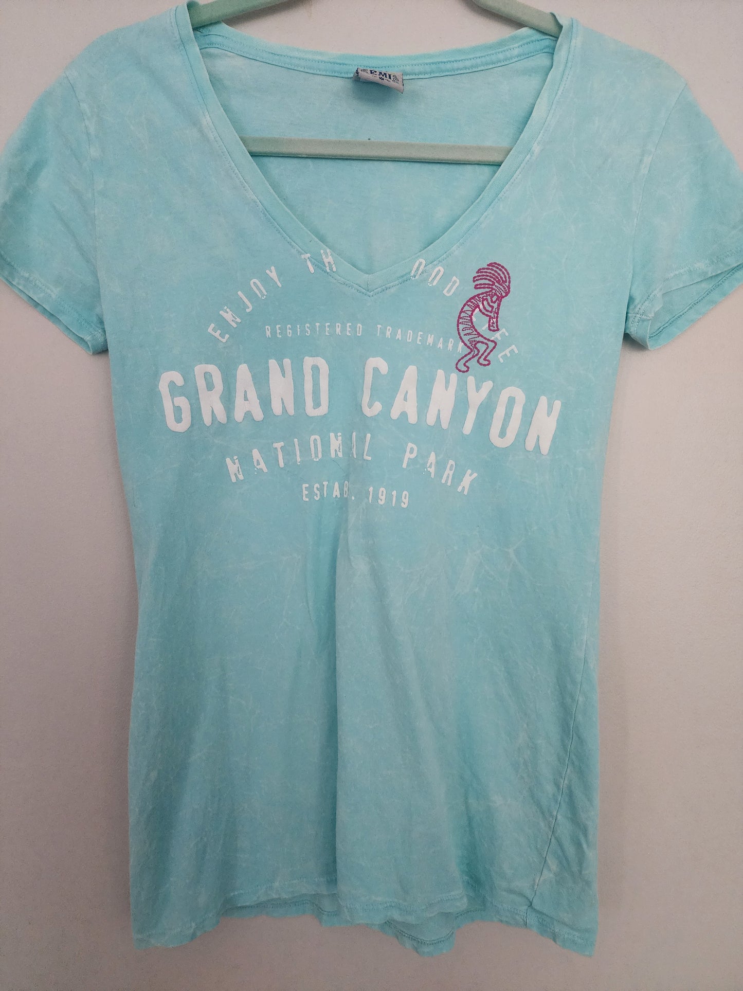 Women's Grand Canyon Print Cotton Enjoy the Good Life Shirt Sz M light blue in good condition 
Measurements laying flat 
Pit to pit  15"
Top to bottom  26"
Sku seagrn4