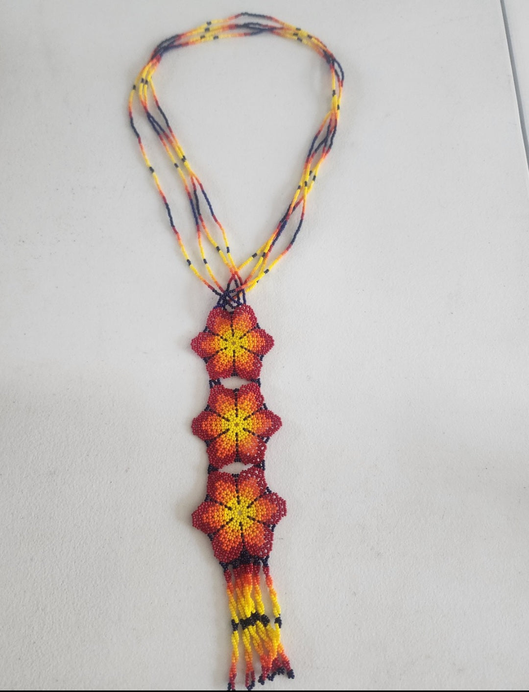 Handcrafted Beaded Flower Statement Necklace - Fire Gradient, bohemian