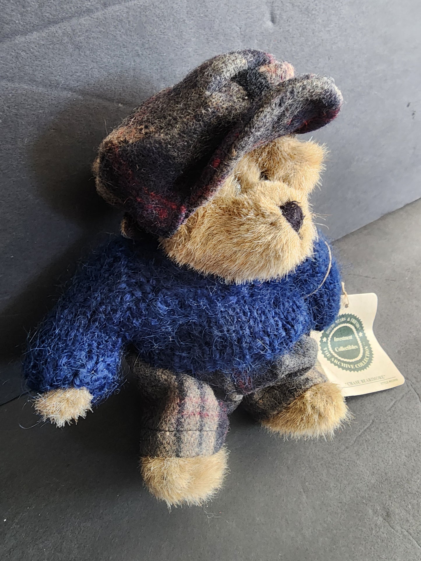 Boyds Bears & Friends Chase Bearimore 6" Blue Sweater & Grey Plaid Pants & hat