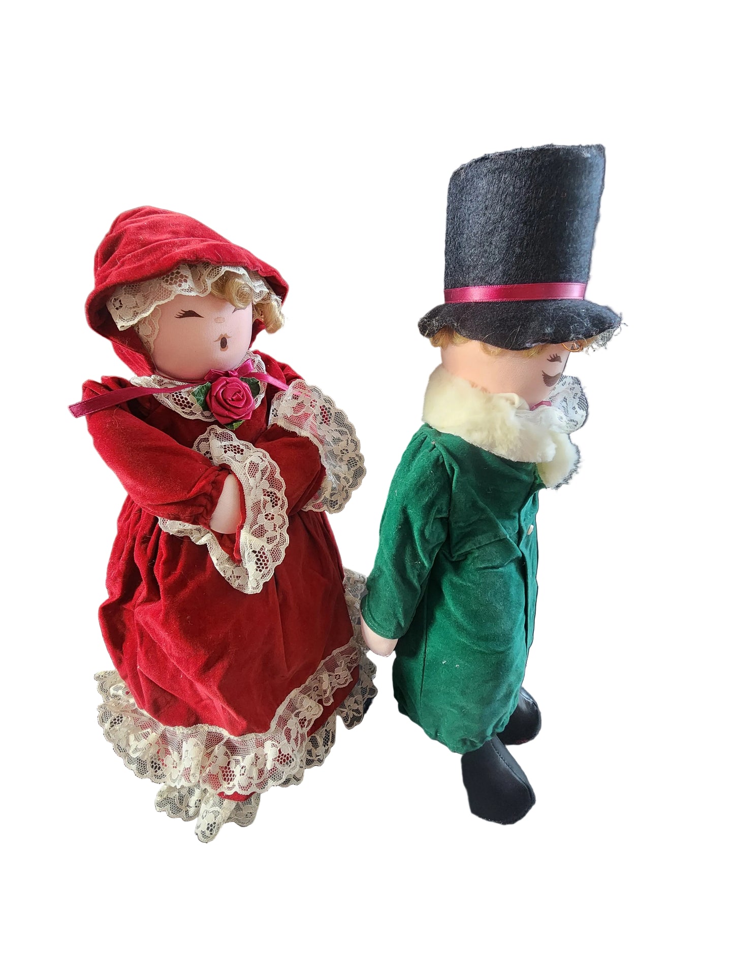 Vintage Christmas CAROLER Dolls Man & Woman Dolls Plush Figures 17”Holiday Set