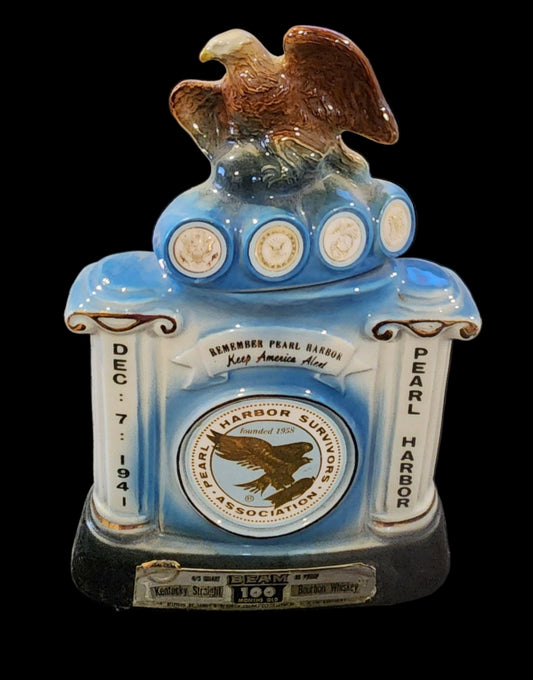 Vintage 1972 Jim Beam Whiskey Decanter Pearl Harbor Survivors Association