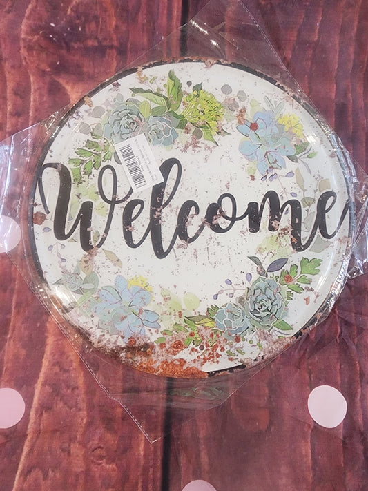 Chic Vintage-Style Tin "Welcome" Sign with Floral Design, 12 Inches