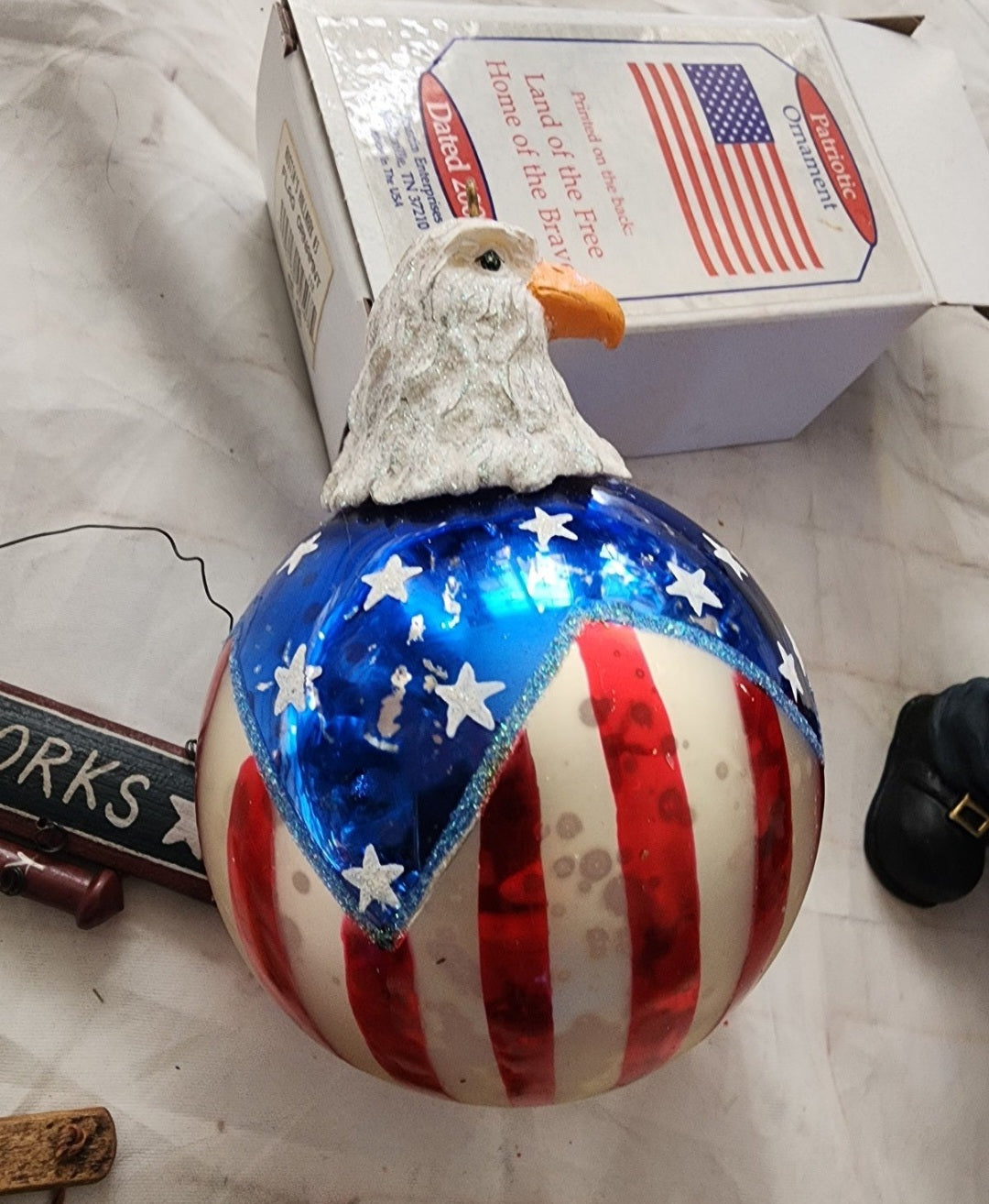 Lot of Patriotic Christmas or 4th of July Ornaments & Figurines Flag Eagle