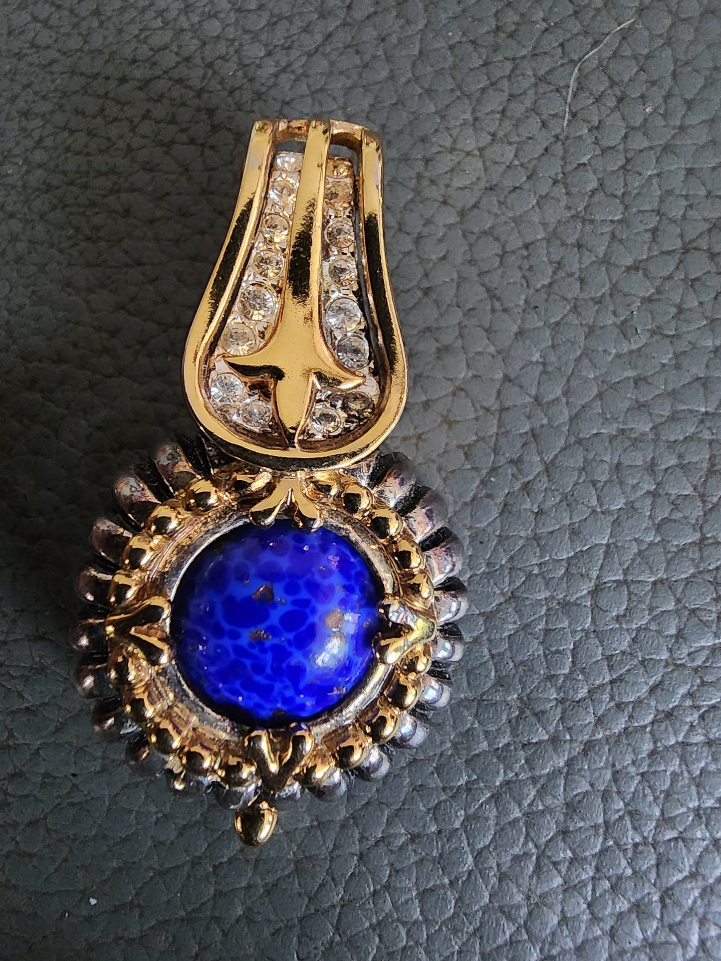 Vintage Premier Designs Gold-Tone Pendant with Vibrant Blue Stone & Clear Accent