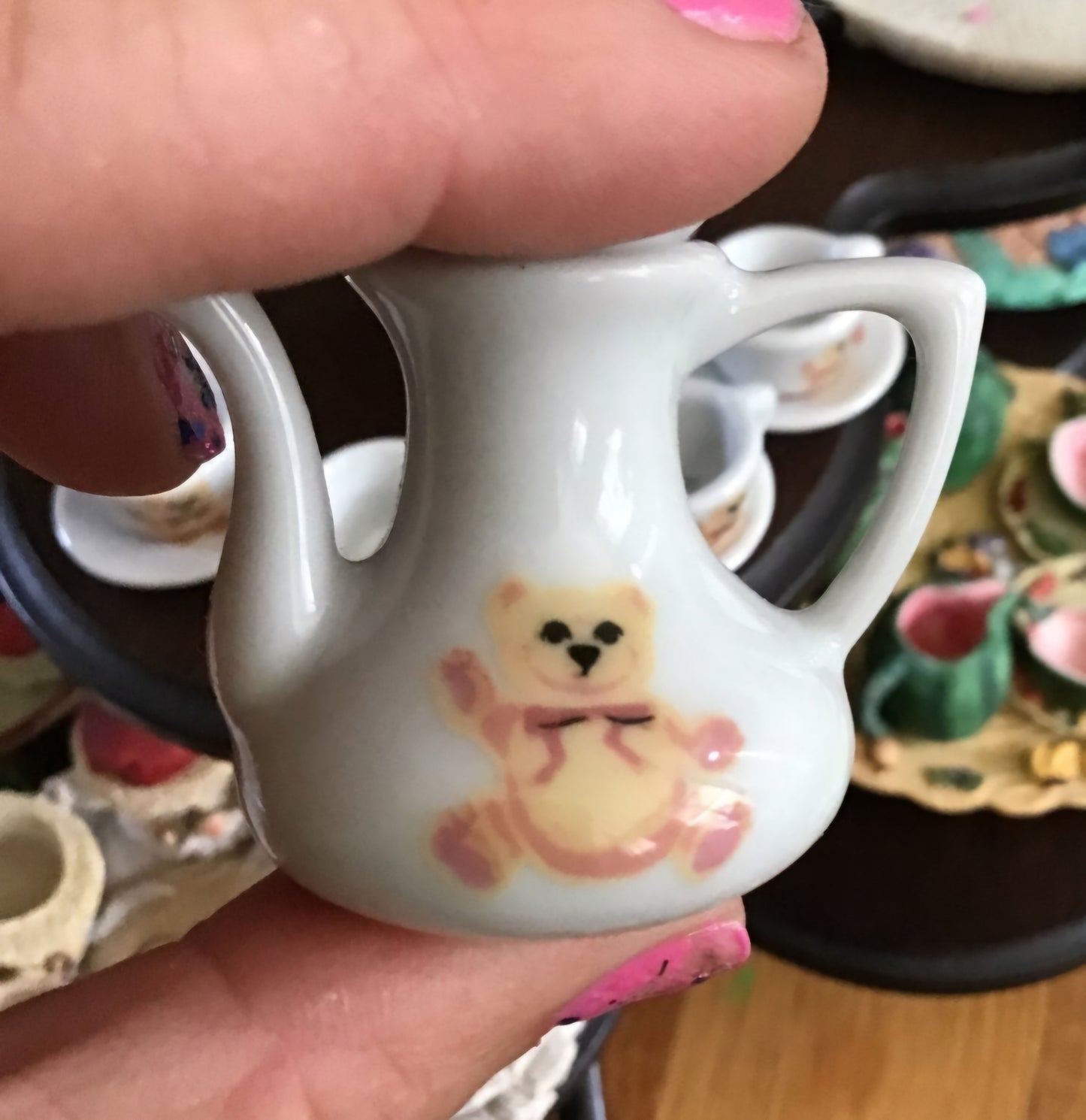 Miniature Porcelain Teddy Bear  Tea Set