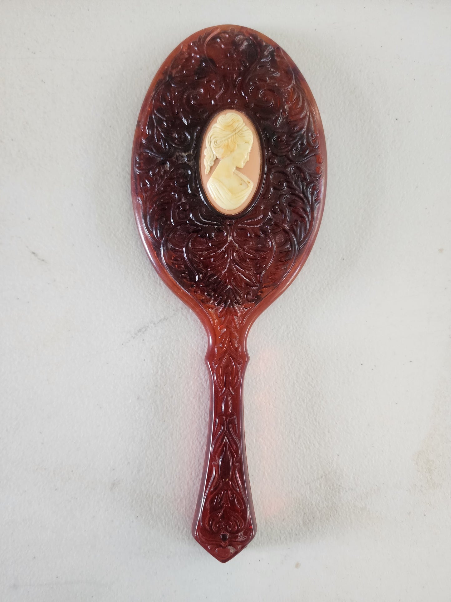 Vintage Avon Cameo Vanity Mirror 9.5" Celluloid Amber Color Tortoise Shell