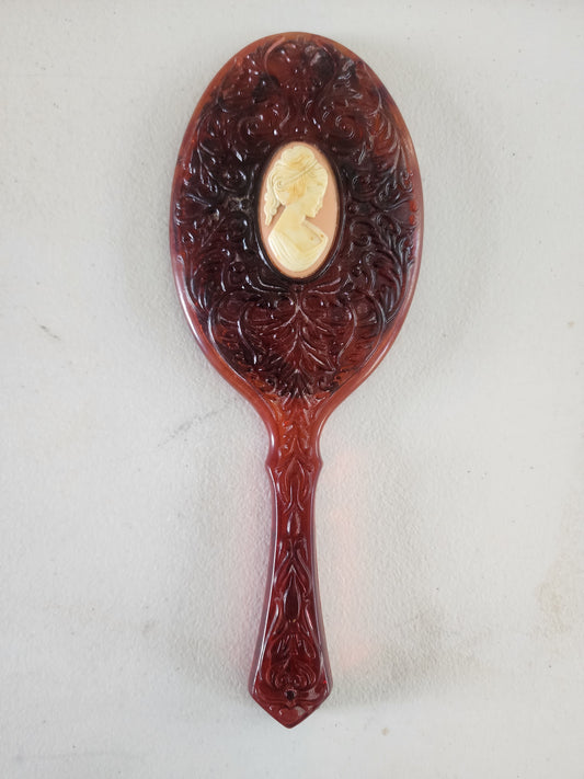 Vintage Avon Cameo Vanity Mirror 9.5" Celluloid Amber Color Tortoise Shell