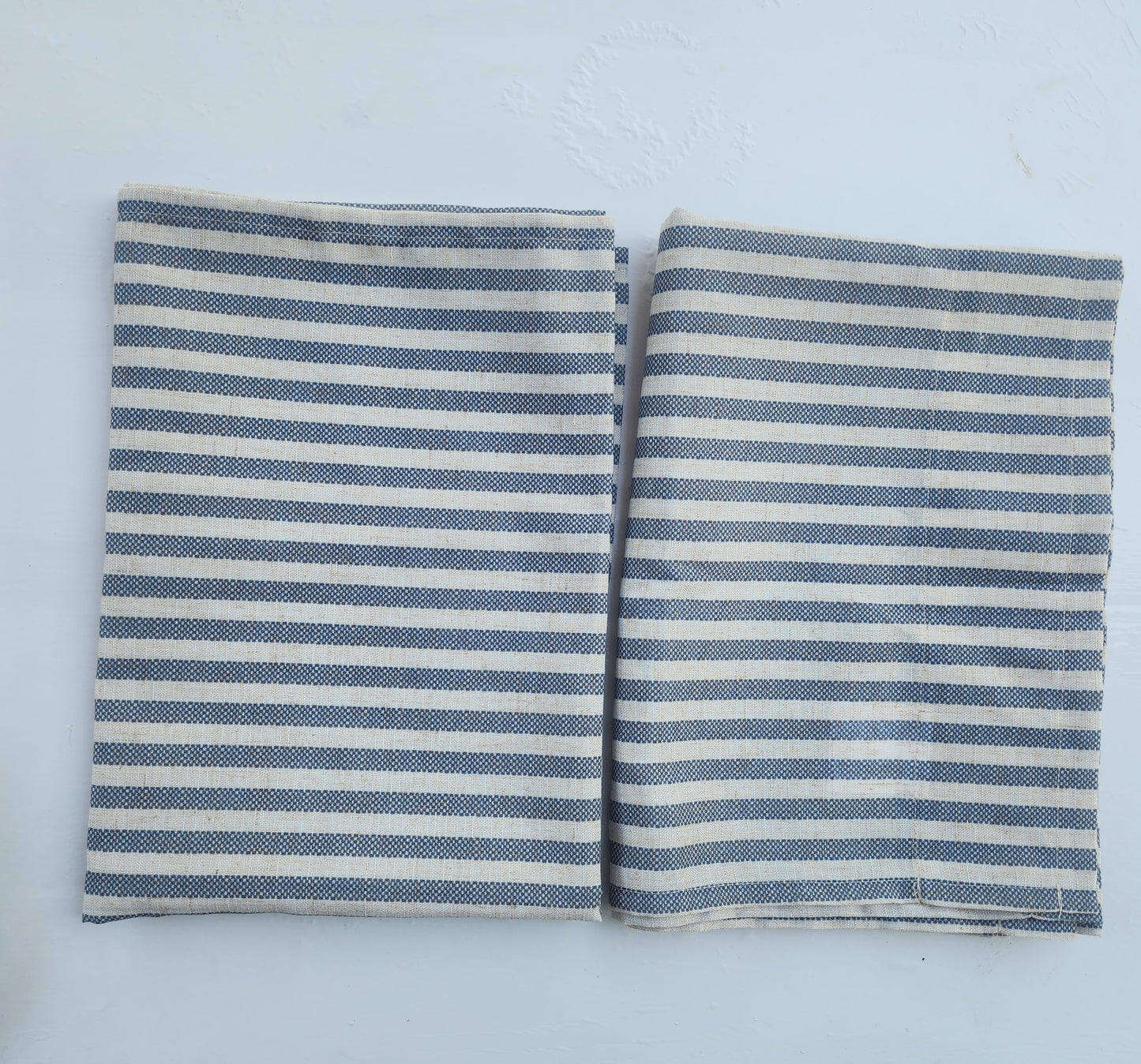 Coastal or Farmhouse Blue & cream Striped Curtains - Short Panels (Set of 2)