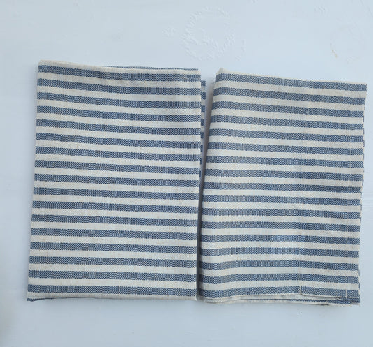 Coastal or Farmhouse Blue & cream Striped Curtains - Short Panels (Set of 2)