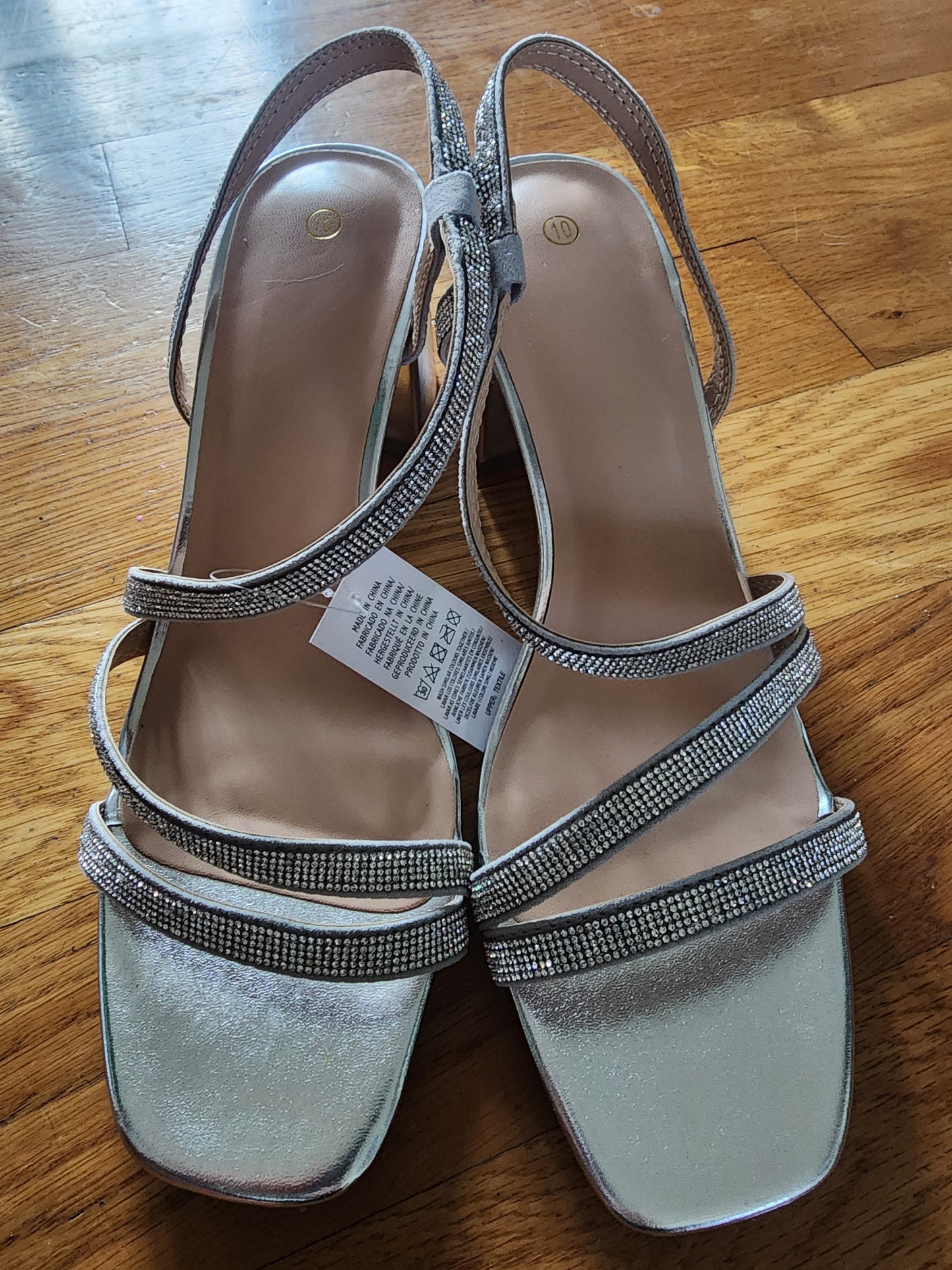 Elegant Silver Rhinestone Strap Sandals, Size 10