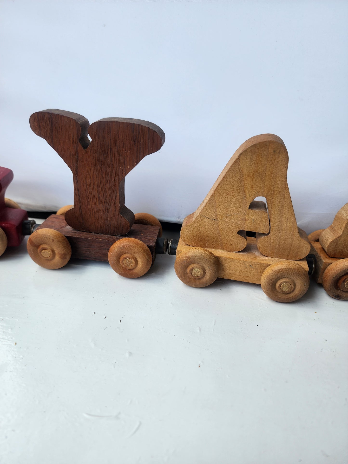 Vintage Wooden Magnetic Name Train – "RAY" (Engine & Caboose)