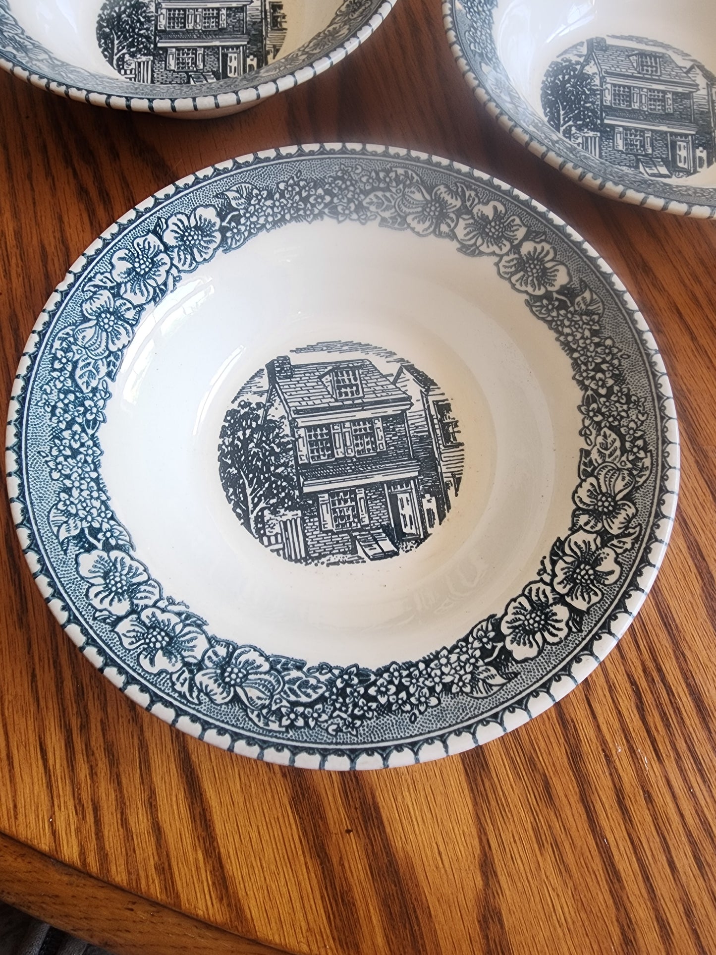 Set of 3 Royal China Colonial Heritage Blue & White Cereal Bowls - Ironstone USA