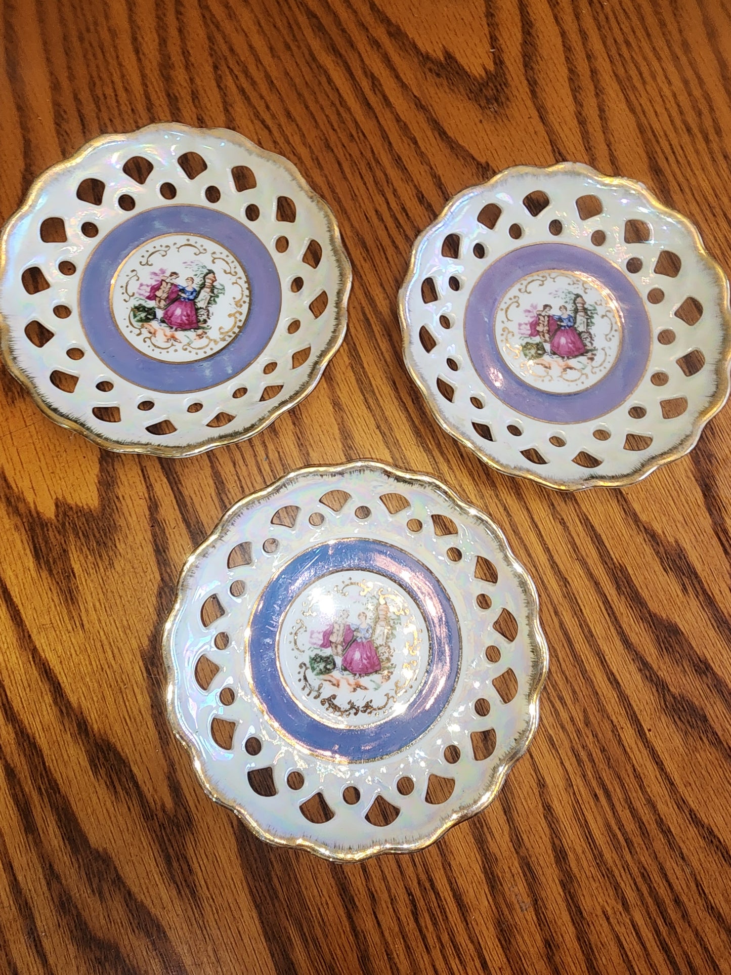 Vintage Arnart Japan Reticulated Lusterware Bowls - Set of 3 - Courting Couple