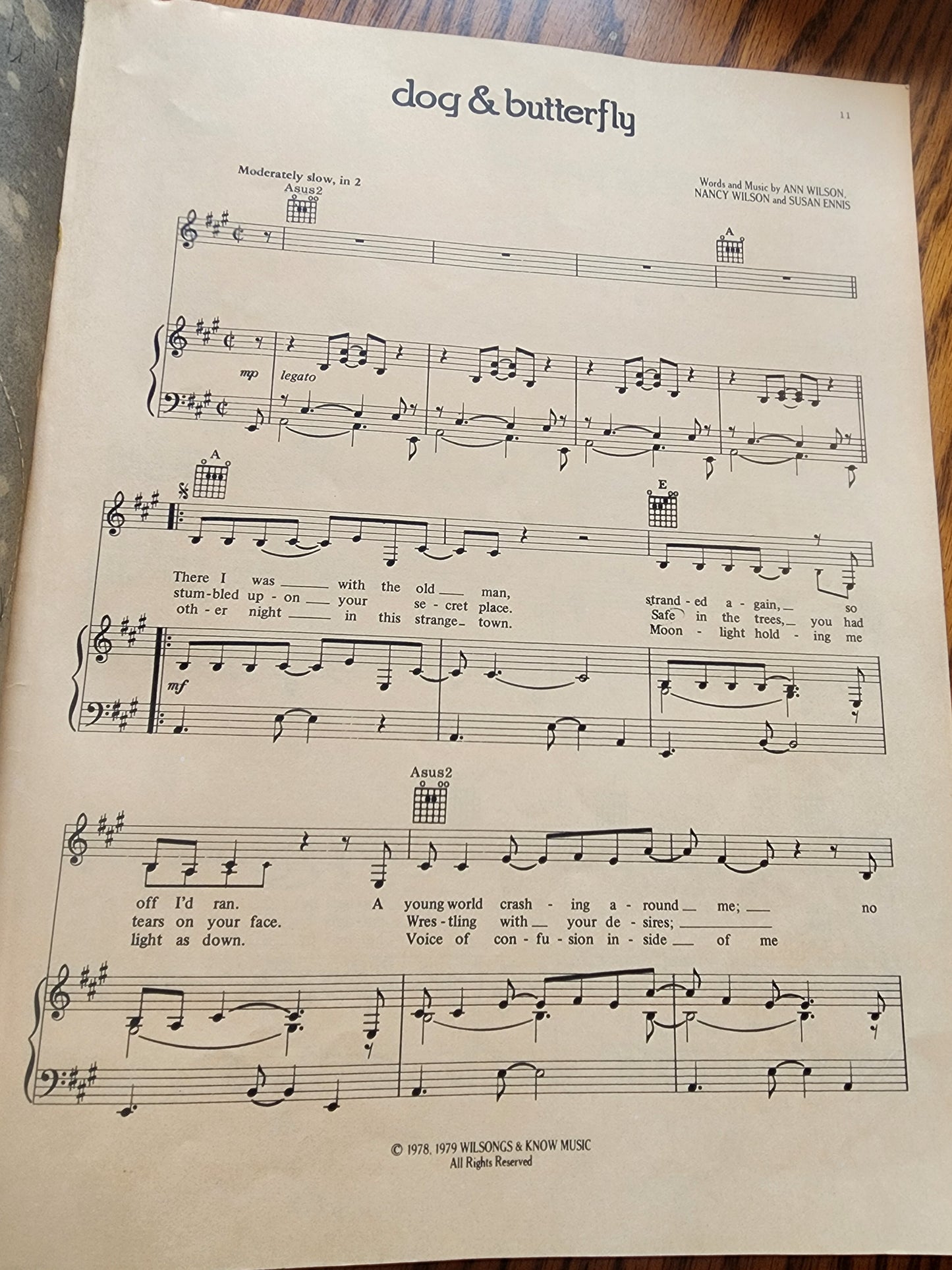 Heart Dog & Butterfly Music Piano Songbook 1979