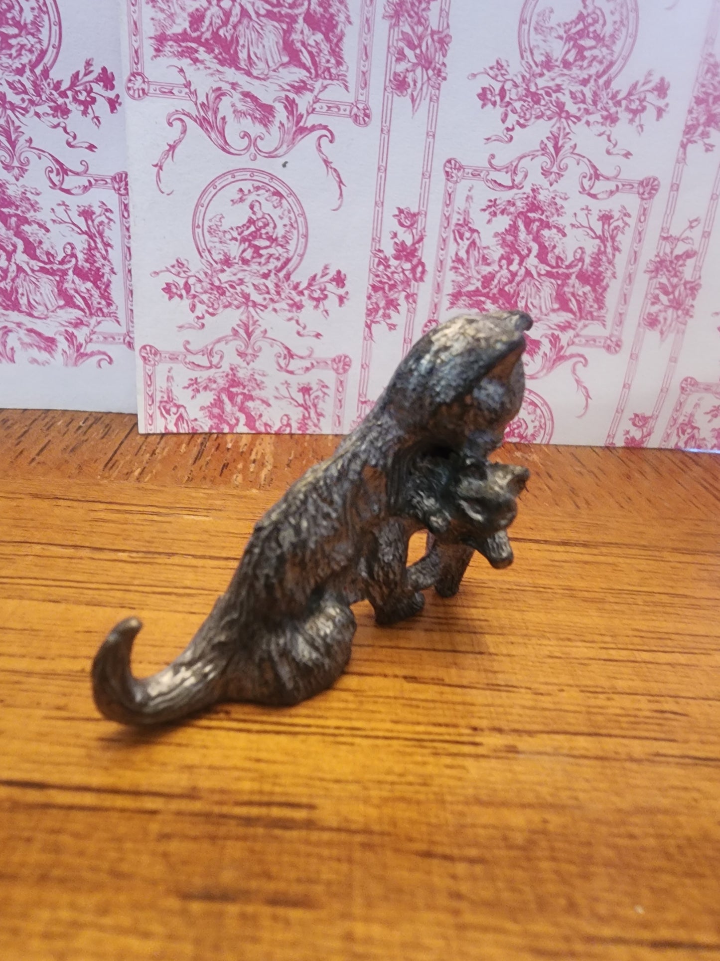 Vintage Pewter Kitty Cat With Kitten figurine